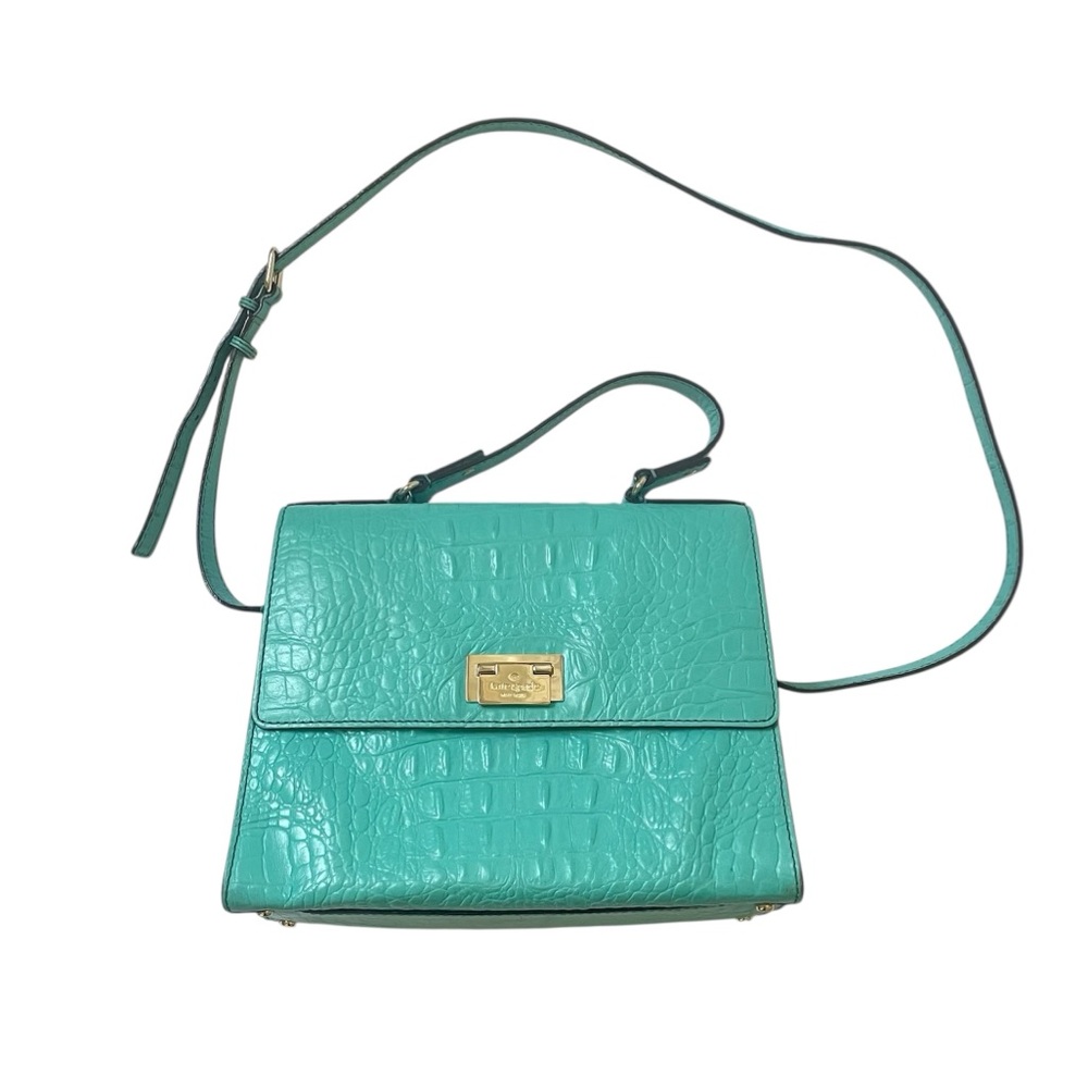 Kate Spade blue teal leather croc-embossed crossbody purse